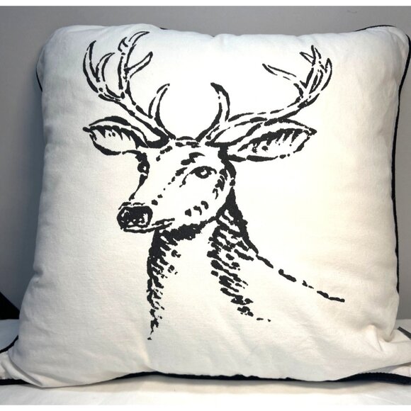 Deer Sketch Throw Pillow Cover By Eddie Bauer 18"x18" Reversible Black & White P - Picture 1 of 4